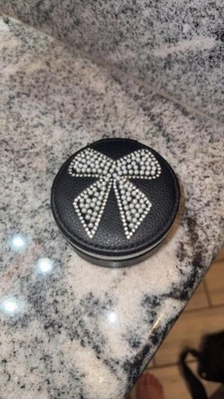 Vintage Black Leather Jewelry Case with Rhinestone Bow
